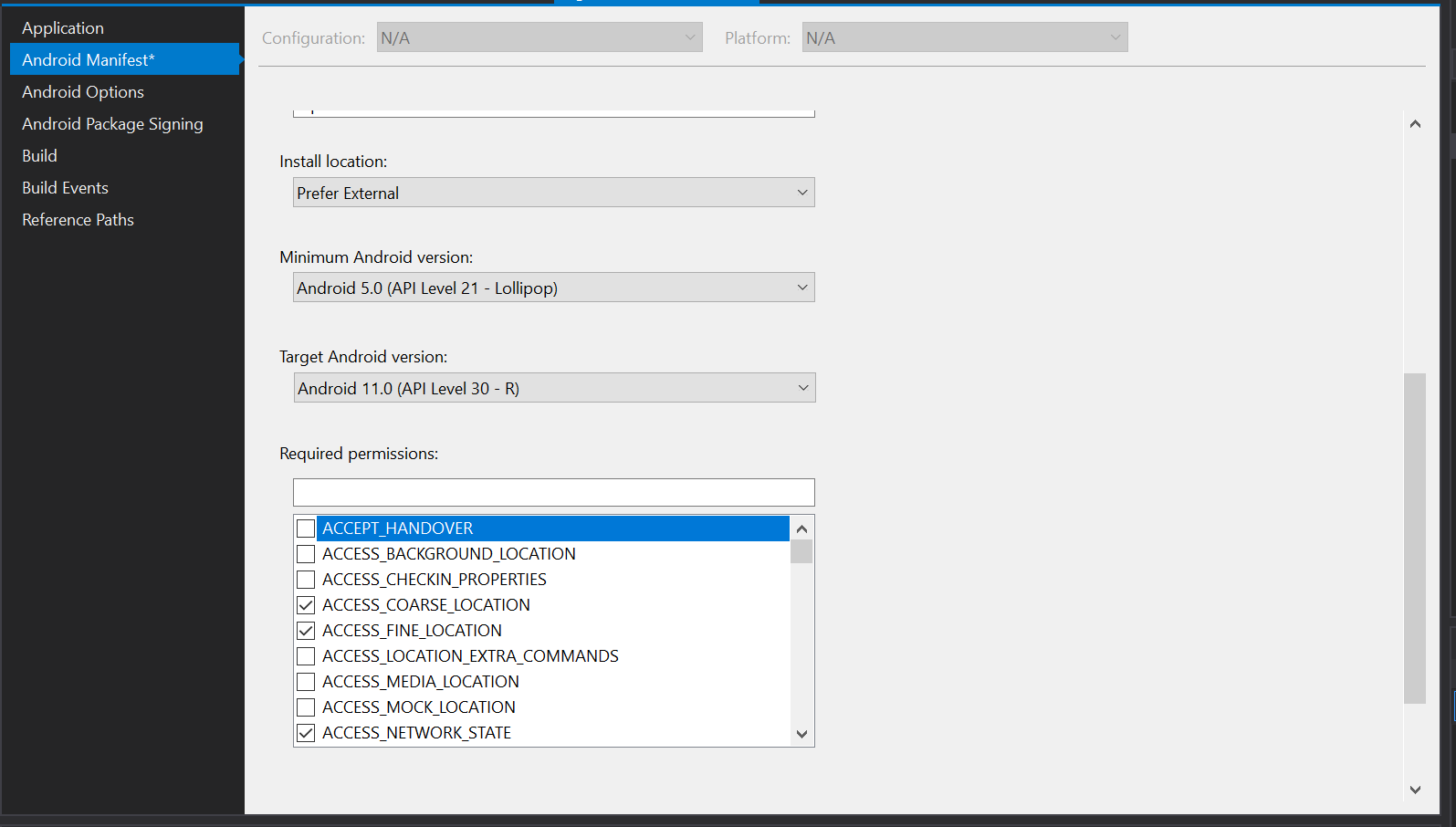 我想在我的 Xamarin 應用程式中禁用 android.permission.ACCESS_BACKGROUND_LOCATION