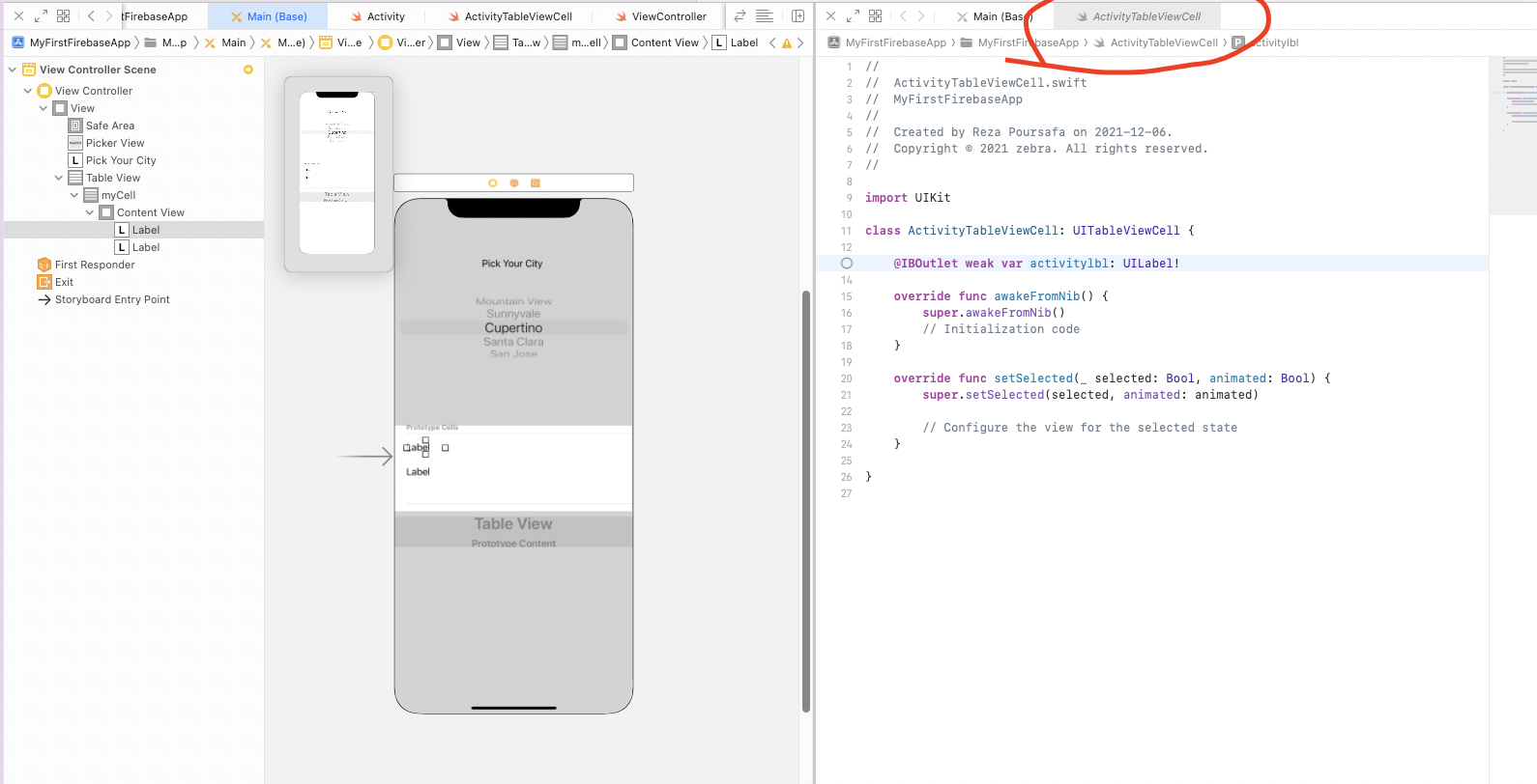 助理編輯器只打開 viewController 而不是另一個類