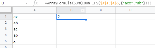 SUM COUNTIFS excel online of google docs 錯誤值