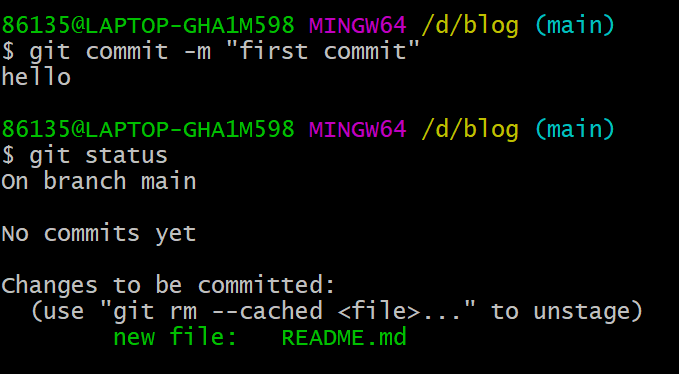為什么當我運行 git commit 時 git 一直給我“你好”。我的暫存檔案沒有提交