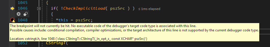 除錯到 MFC 標頭代碼不適用于 Visual Studio 2019