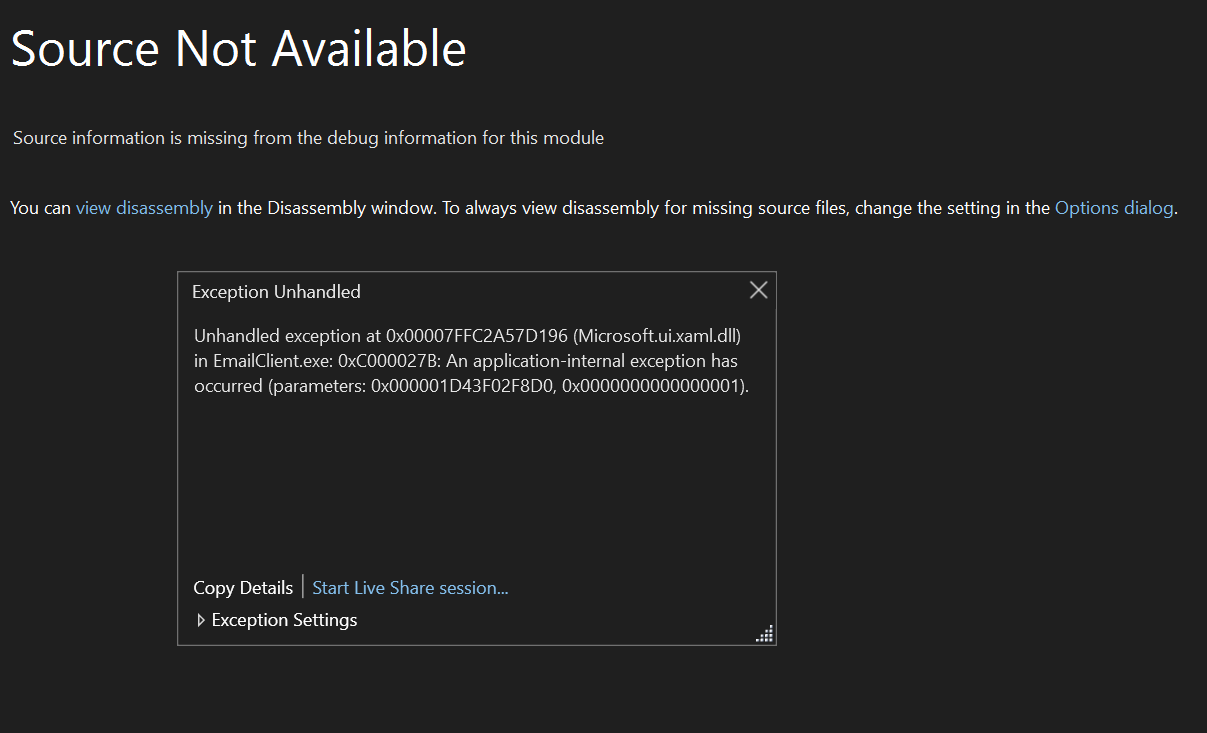 WinUI3 Microsoft.UI.XAML.dll 除錯時“源代碼不可用”錯誤