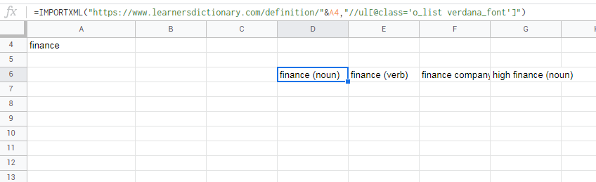 Google 表格 ImportXML 拆分定義