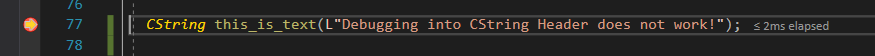 除錯到 MFC 標頭代碼不適用于 Visual Studio 2019