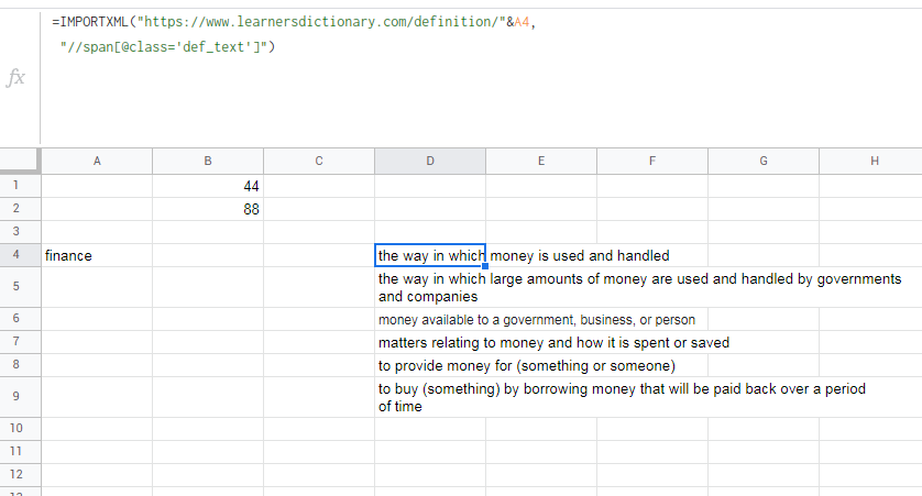 Google 表格 ImportXML 拆分定義