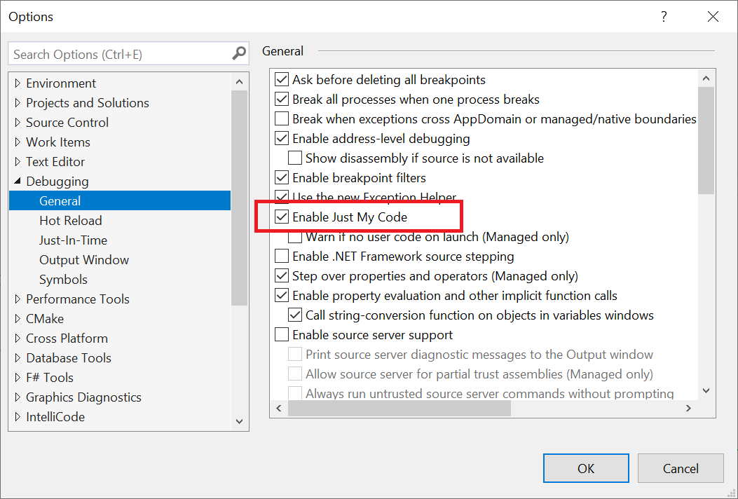除錯到 MFC 標頭代碼不適用于 Visual Studio 2019