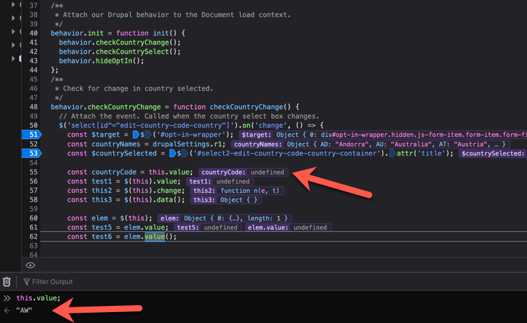 如何從 jQuery 更改方法中獲取結果？
