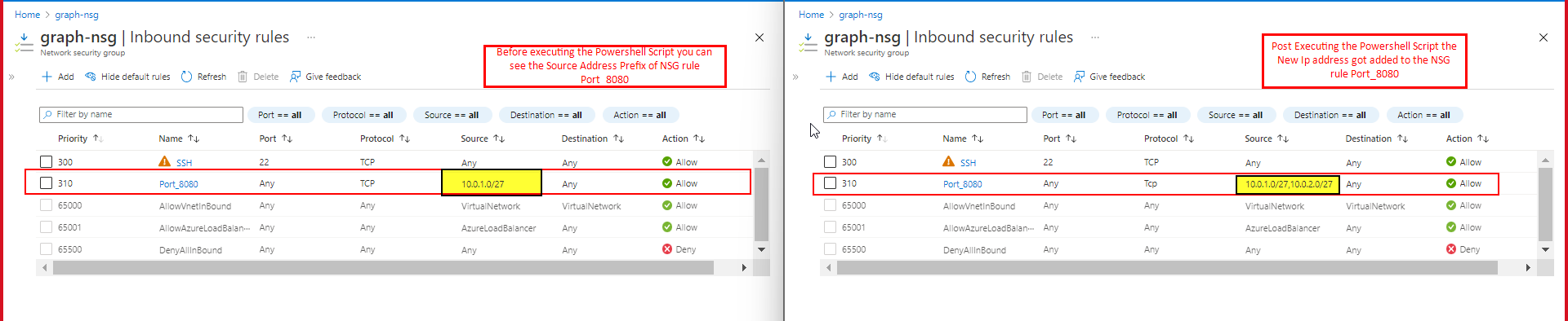 Azure (PowerShell) 如何向多個現有網路安全組添加額外的 IP（源地址前綴欄位）？