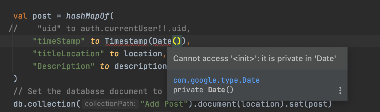 如何在 Kotlin 中使用 Timestamp(Date()) 修復此錯誤