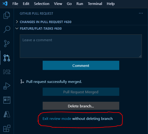 使用 VS Code UI 創建拉取請求