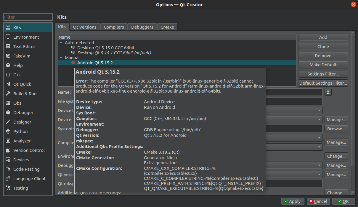 無法在 Ubuntu 上為 Qt Android 設定 android clang 編譯器