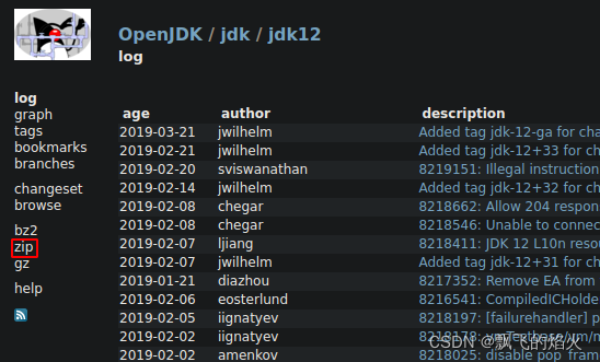 點擊網頁原始碼OpenJDK12的zip按鈕下載