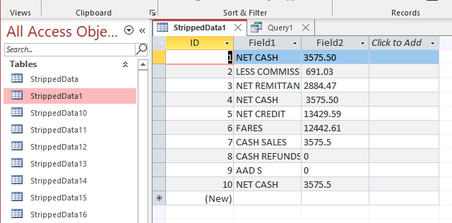 我將無組織的資料轉換為 Microsoft Access 上的表格，我應該如何移動資訊以組織此資料庫？