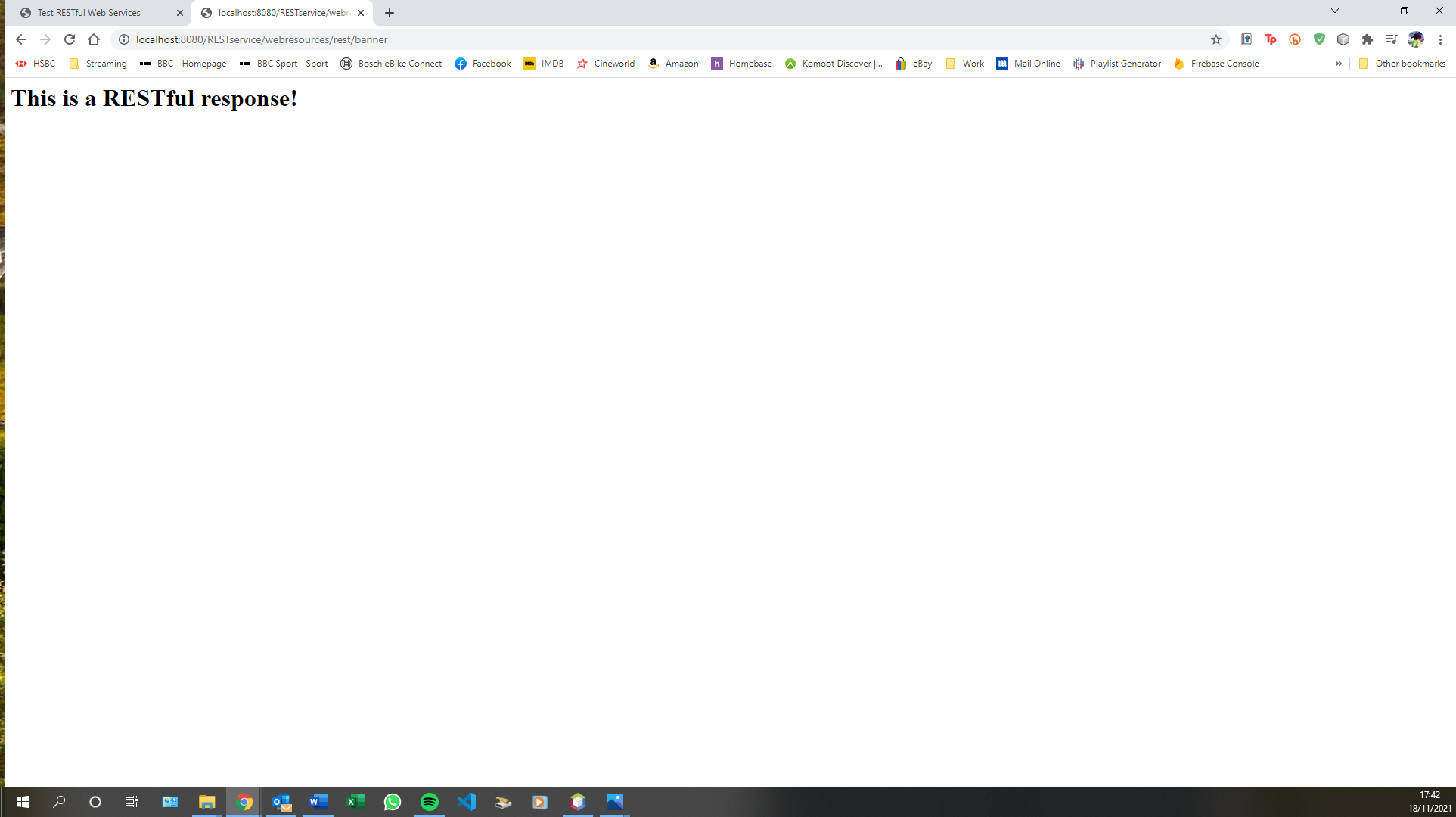 測驗成功后,Chrome 中未顯示 RESTful 回應