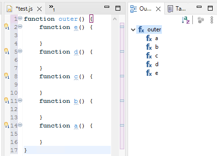 eclipse:在 eclipse 大綱中對已損壞的 .js 檔案進行排序