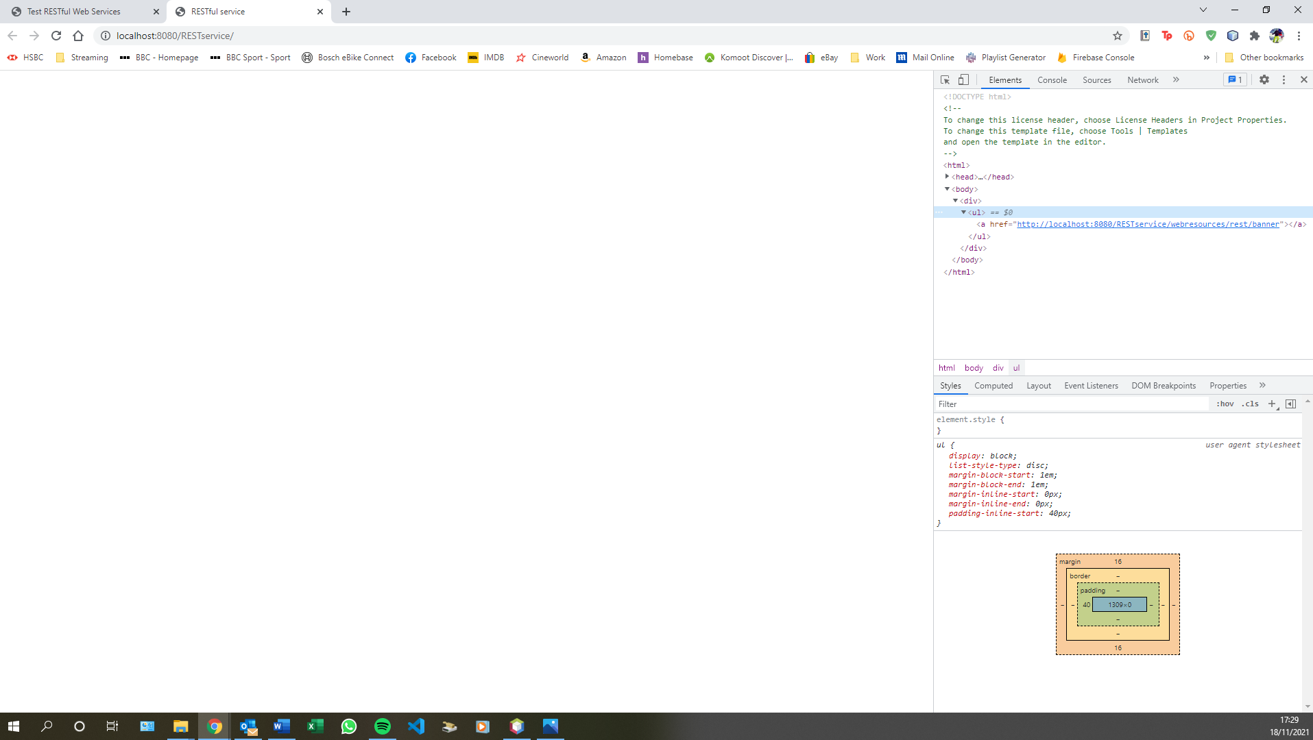 測驗成功后,Chrome 中未顯示 RESTful 回應