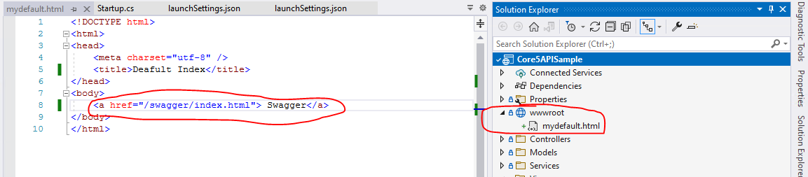 為 ASP.Net Core Web API 專案創建要在啟動時轉到的索引頁