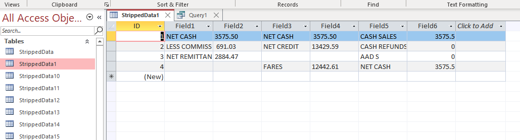 我將無組織的資料轉換為 Microsoft Access 上的表格，我應該如何移動資訊以組織此資料庫？