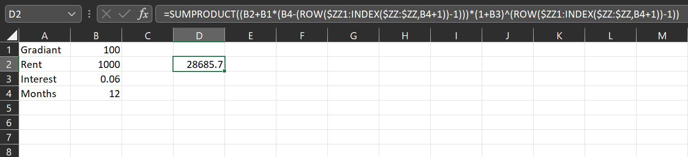 Excel 中的 Sigma 求和函式 - 算術梯度