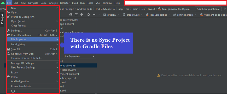 同步專案與 Gradle 檔案按鈕從 Android Studio 中消失了