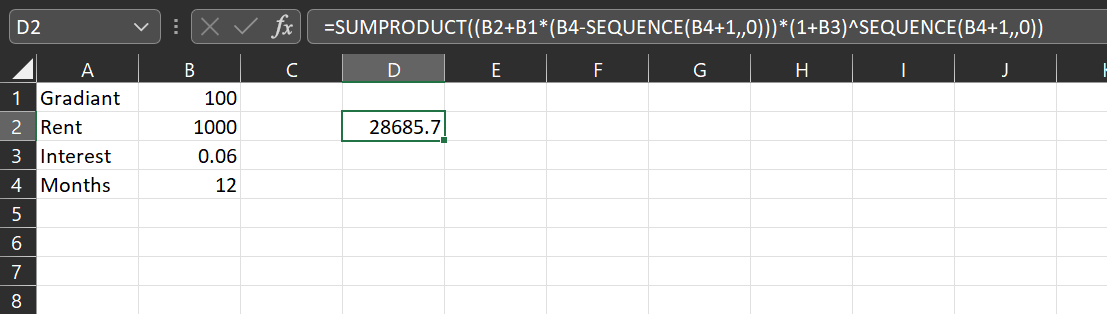 Excel 中的 Sigma 求和函式 - 算術梯度