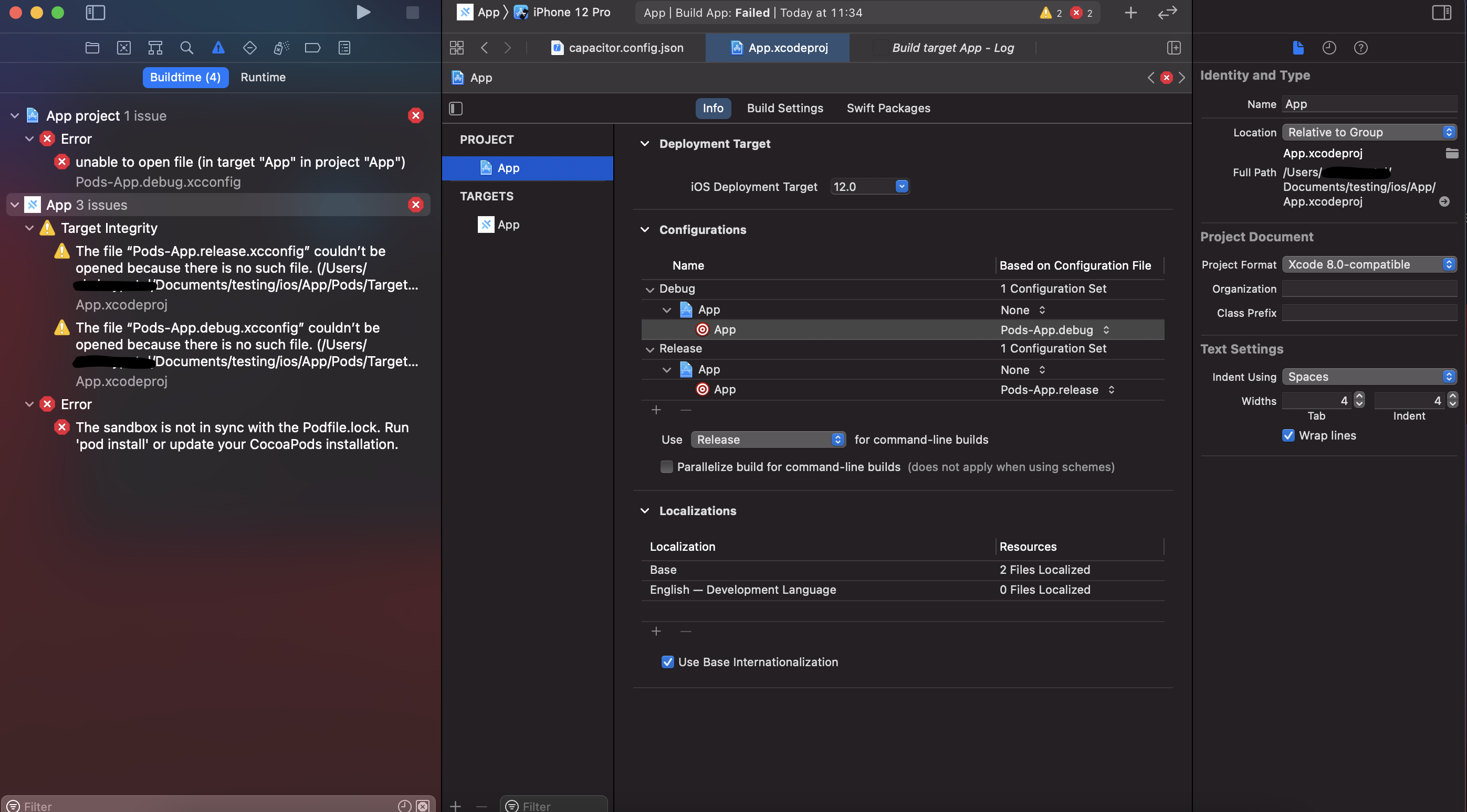 離子應用程式 Xcode 構建錯誤