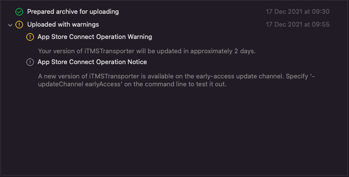 如何解決 App Store Connect Organizer 警告“您的 iTMSTransporter 版本將在大約……天后更新”錯誤?