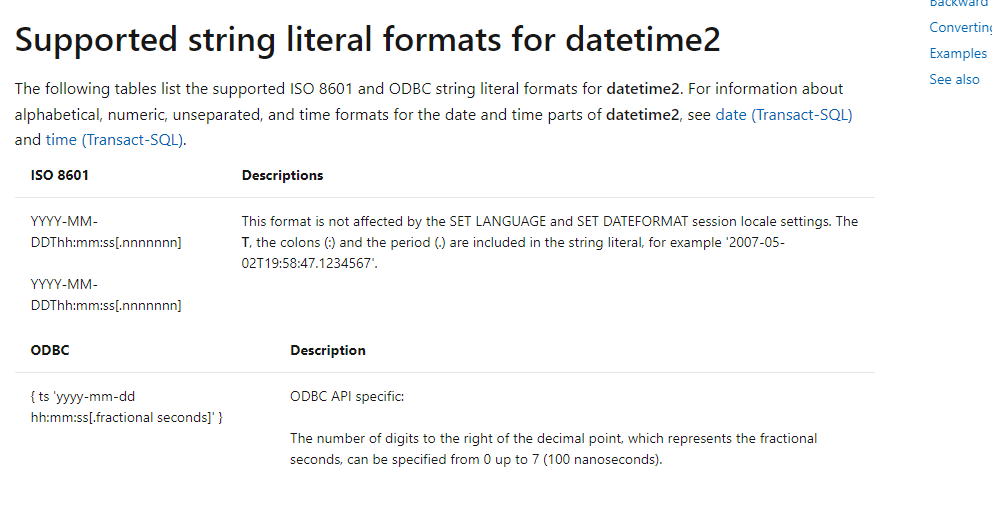 試圖在 DateTime2 列中獲取 BETWEEN 的 SQL 錯誤