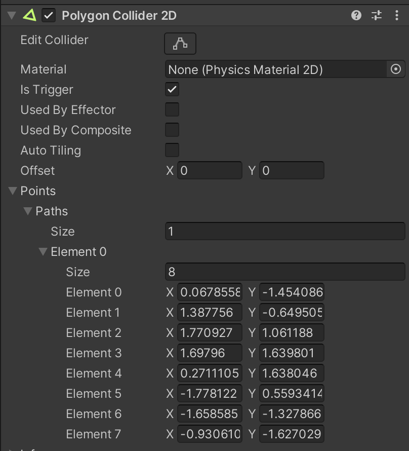 如何將點從 PolygonCollider2D 復制到 Vector2[]？