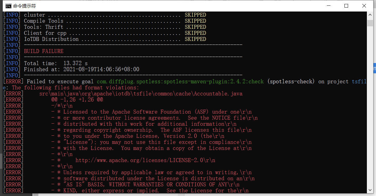 構建 IoTDB 資料庫時無法執行目標 com.diffplug.spotless:spotless-maven-plugin