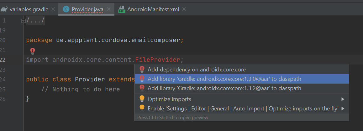 包 androidx.core.content 不存在