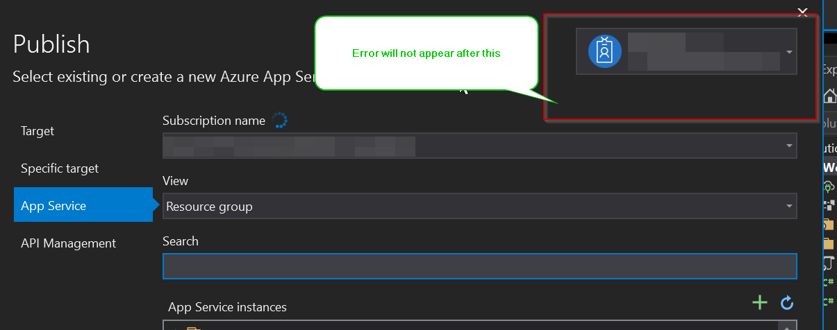 重新輸入您的憑據 - 無法連接到 Azure