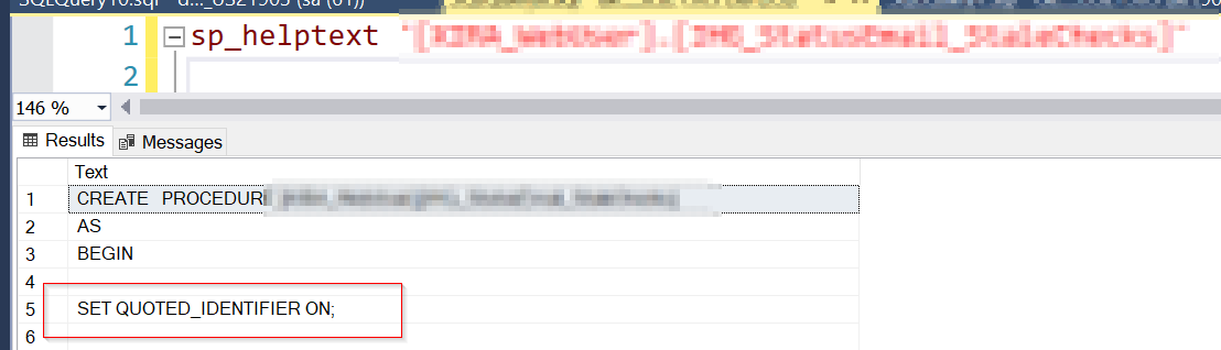 存盤程序中的 SET QUOTED_IDENTIFIER ON 不起作用