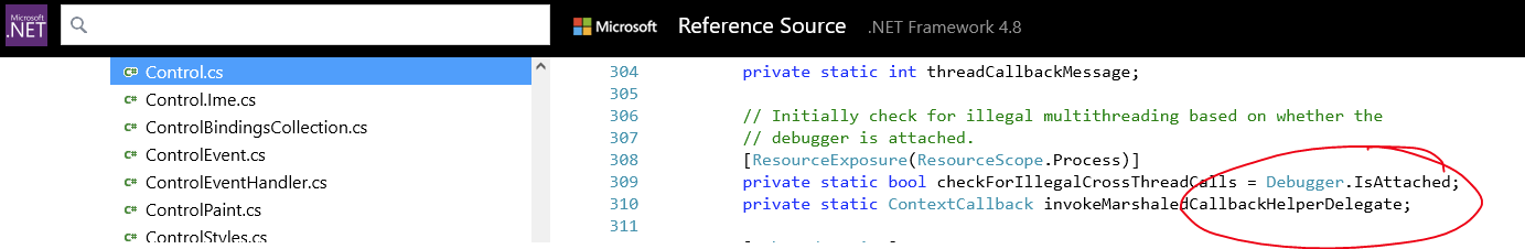 為什么我的 .Net/WinForms 應用程式只在 Visual Studio 中獲得跨執行緒例外？[復制]