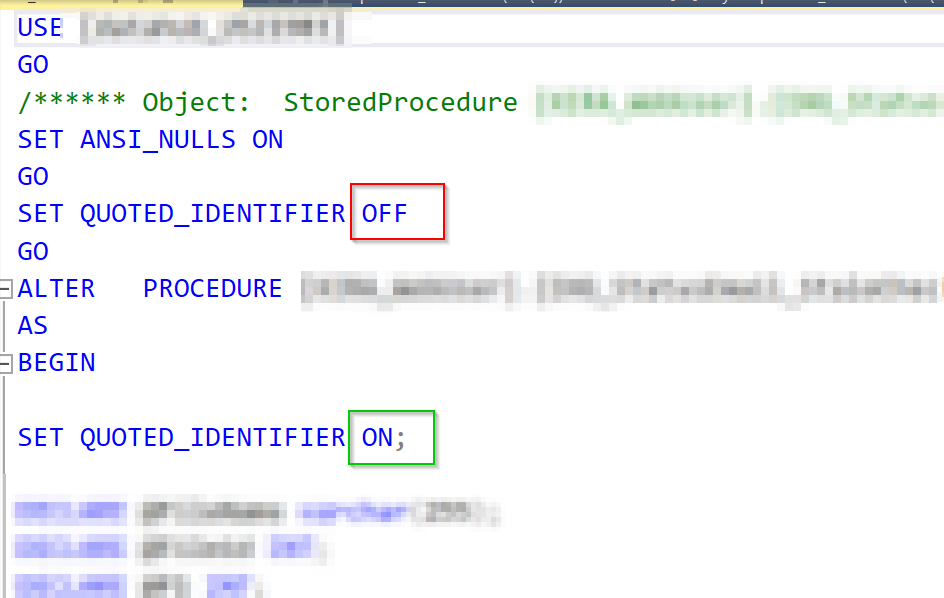 存盤程序中的 SET QUOTED_IDENTIFIER ON 不起作用