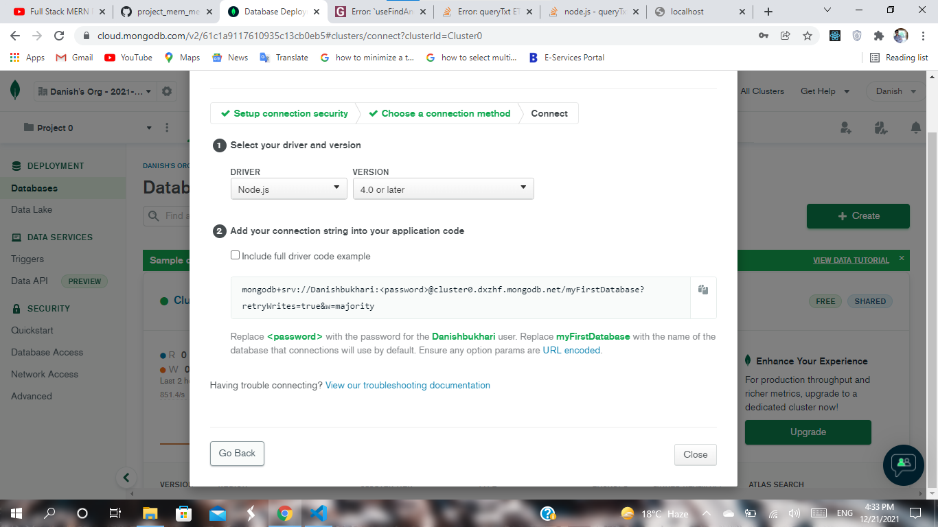 錯誤：queryTxt ETIMEOUT cluster0.dxzhf.mongodb.net