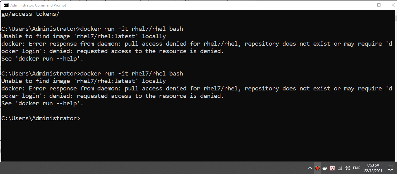 docker: 來自守護行程的錯誤回應：rhel7/rhel 拒絕拉取訪問