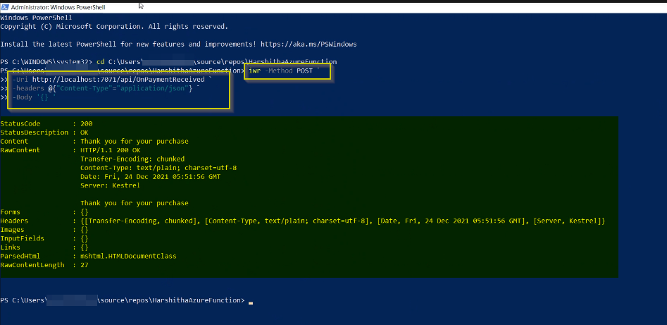 -Headers ：術語“-Headers”不被識別為 cmdlet 的名稱，-Azure 函式在 cmd 提示符下運行并呼叫 Web 請求