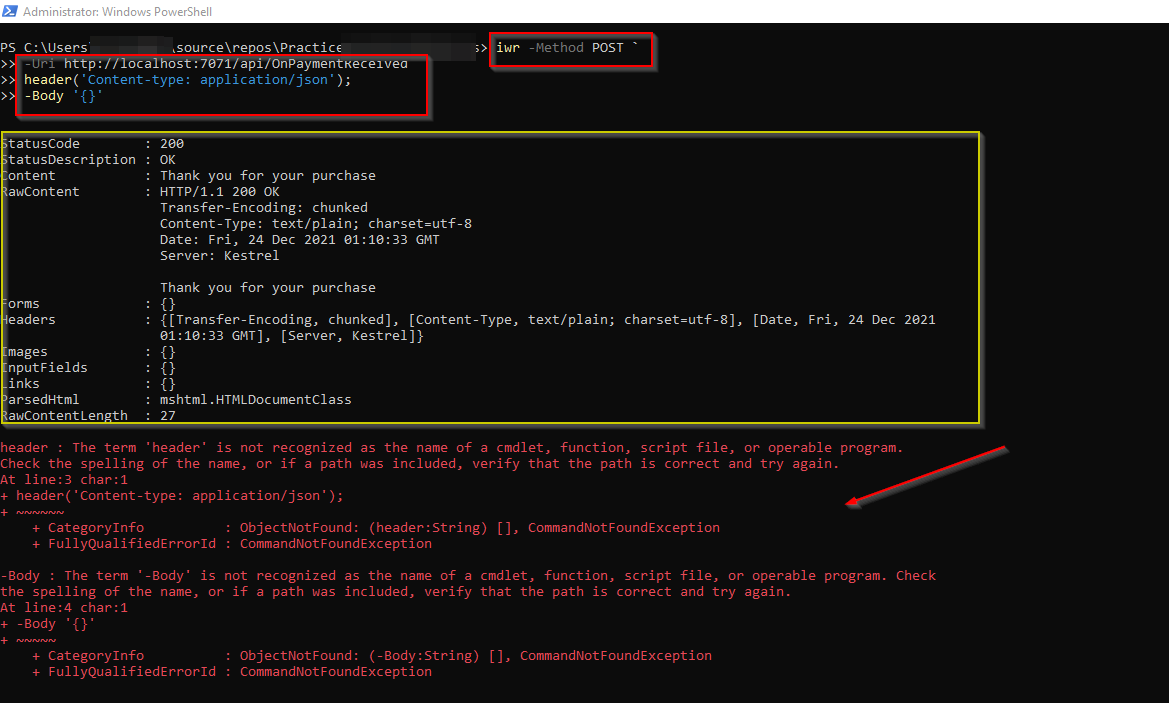 -Headers ：術語“-Headers”不被識別為 cmdlet 的名稱，-Azure 函式在 cmd 提示符下運行并呼叫 Web 請求