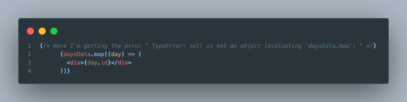 TypeError: null is not an object (evaluating 'daysData.map') - 試圖映射物件陣列