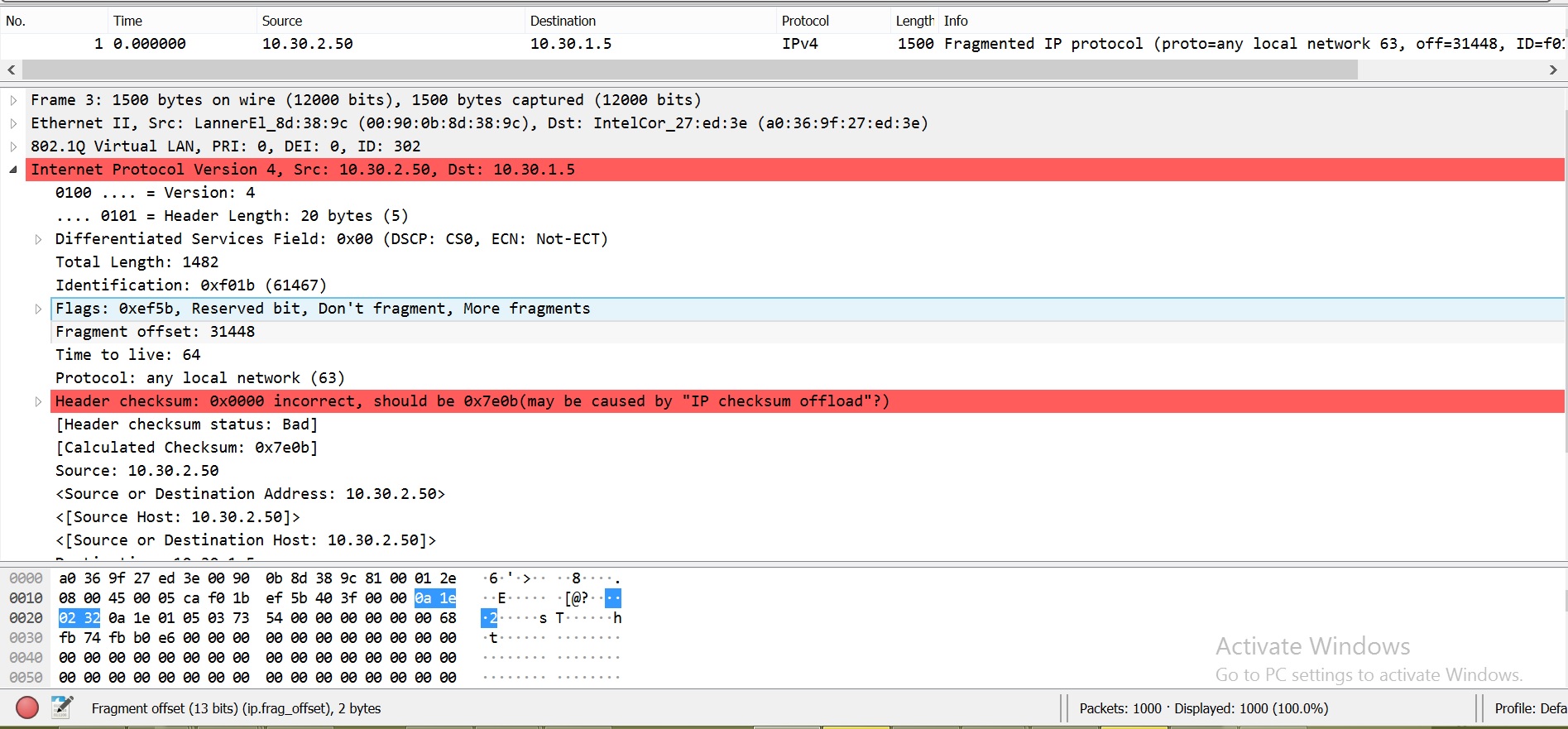 DPDK19.11.10：帶有 VLAN 標記的 IPV4 的硬體卸載作業不正常
