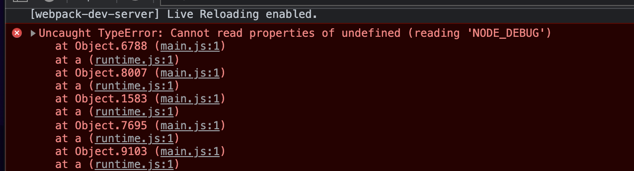 Angular 13 Webpack 例外：TypeError：無法讀取未定義的屬性（讀取“NODE_DEBUG”）