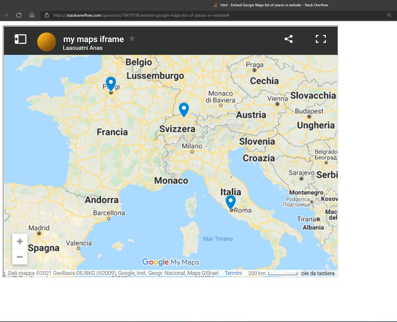 在網站中嵌入 Google 地圖的地點串列
