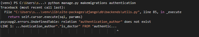 psycopg2.errors.UndefinedTable：關系“authentication_author”不存在：Django v4
