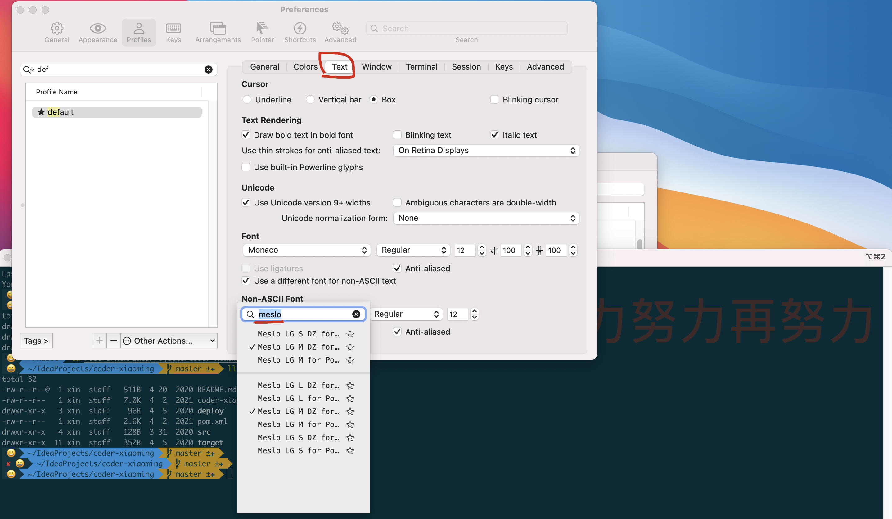 更改iterm2字體