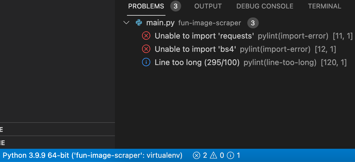 (False) 在 Visual Studio Code 的虛擬環境中使用全域 PyLint 匯入錯誤警告