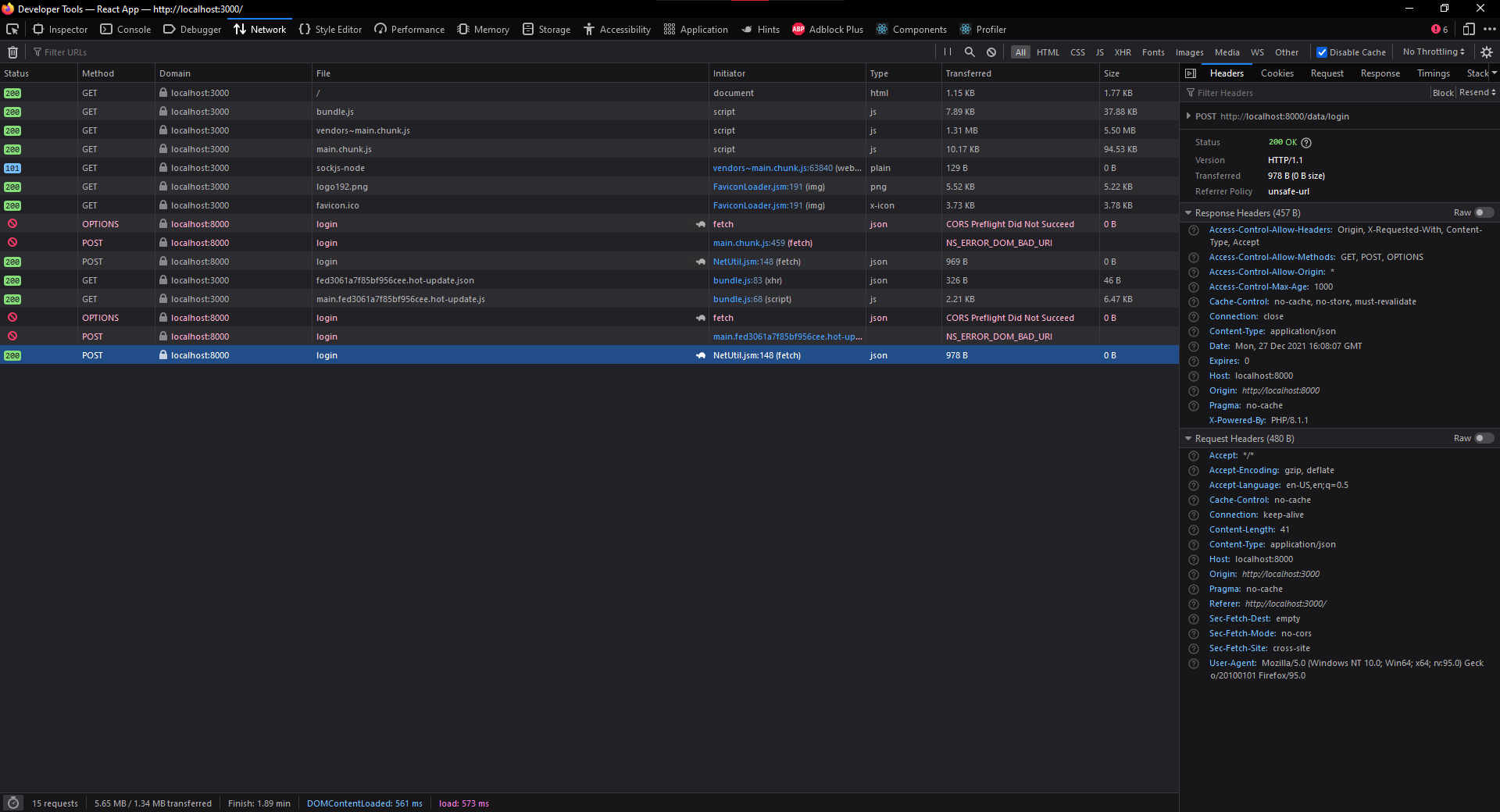 React PHP API 拋出 CORS 預檢錯誤
