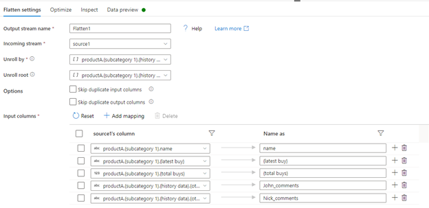 在 Azure 資料工廠中決議復雜的 json 檔案