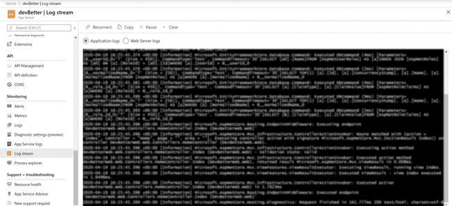 在 azure 中查看應用程式日志