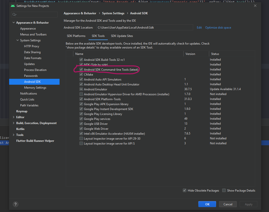 無法在 Android Studio 中編譯 Flutter 演示腳本